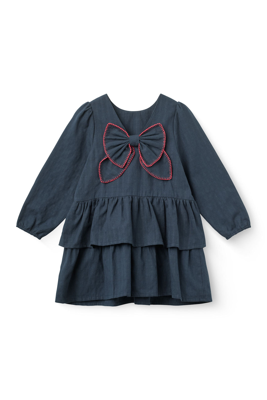 Frill Dress w. Bow Backside - Navy Comb.