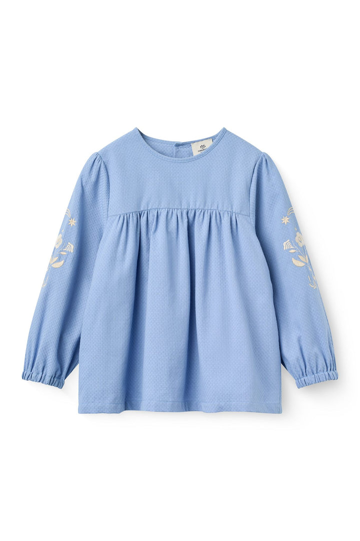 LS Blouse w. Flower Embroidery - Endless Blue