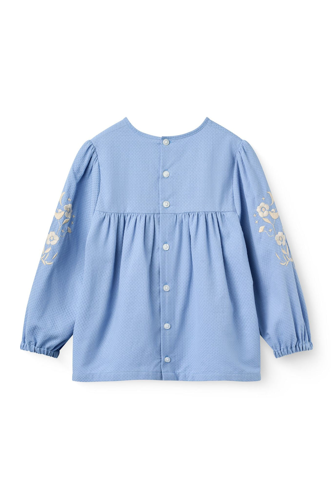 LS Blouse w. Flower Embroidery - Endless Blue