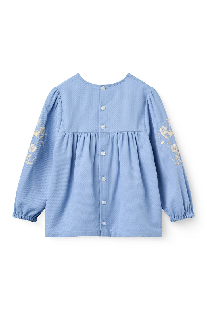 LS Blouse w. Flower Embroidery - Endless Blue