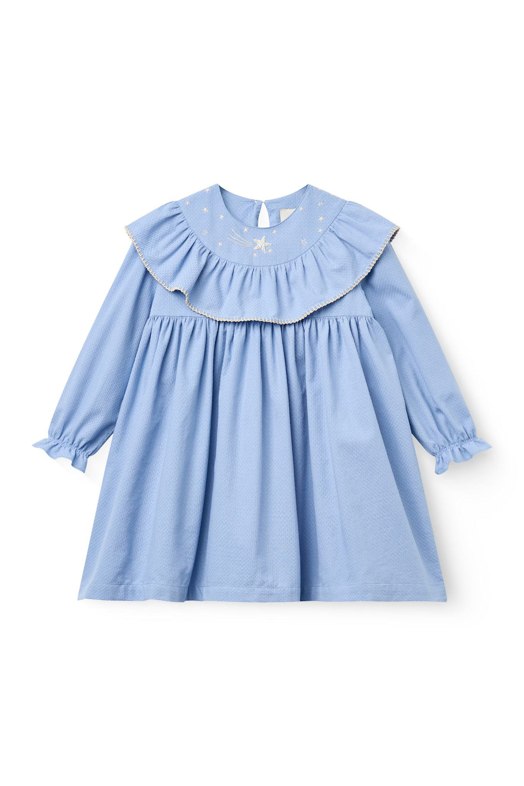 Dress w. Frill & Star Embroidery - Endless Blue