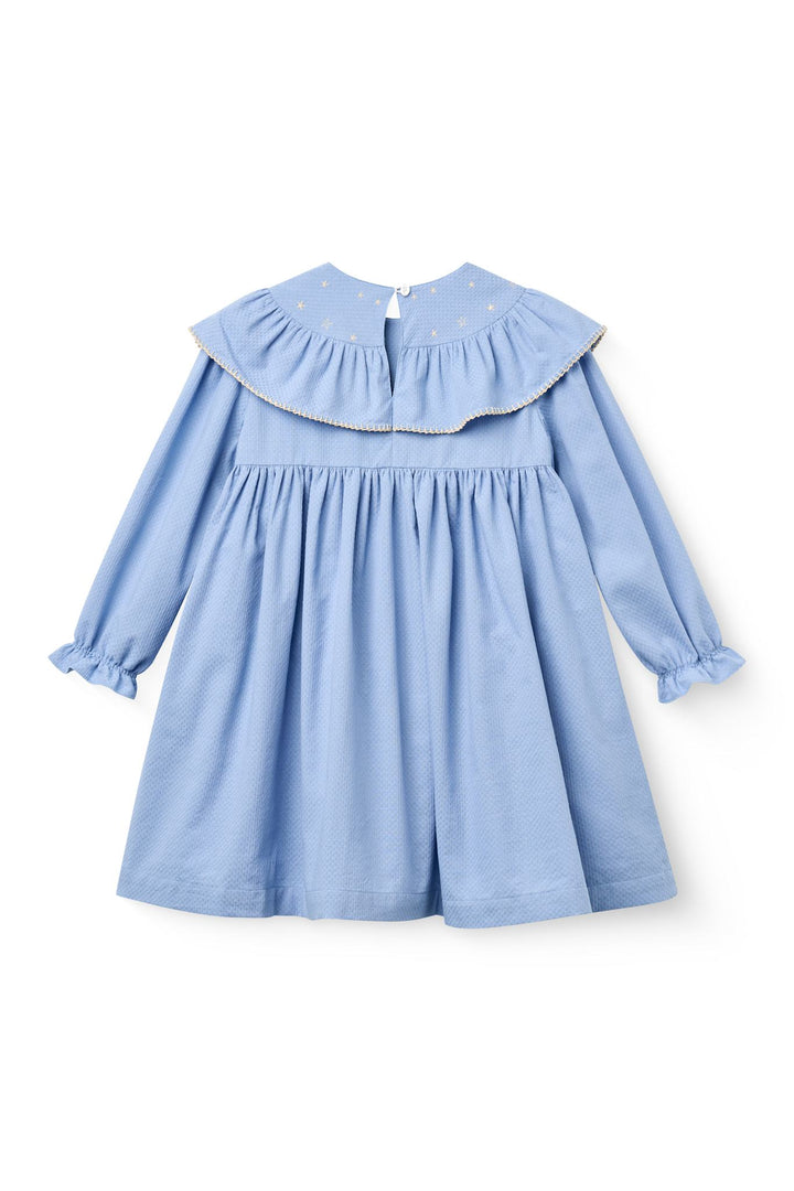 Dress w. Frill & Star Embroidery - Endless Blue