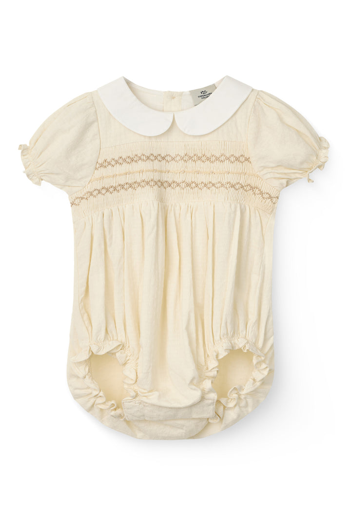 SMOCK ROMPER W. EMB. - CREAM COMB.