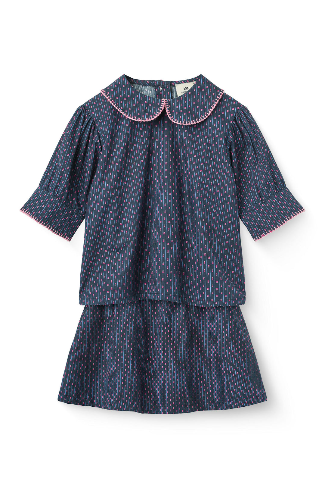 Printed Set w. Blouse & Skirt - Navy Flower Aop