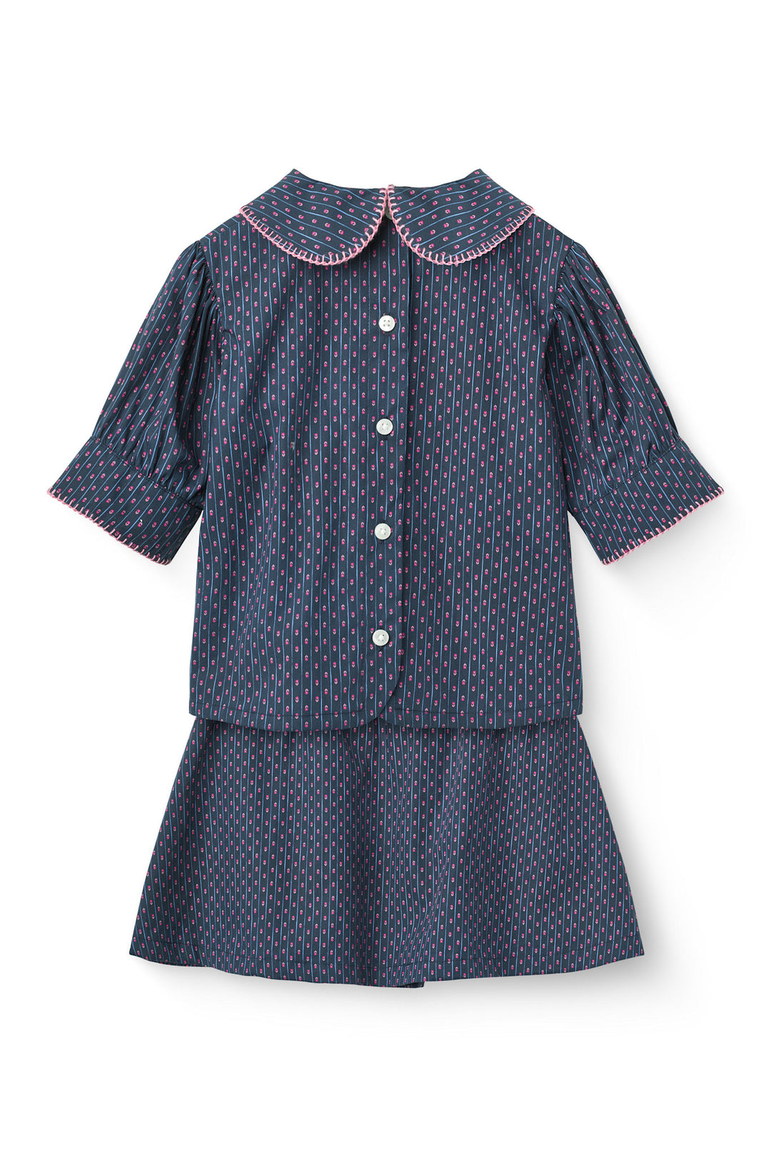 Printed Set w. Blouse & Skirt - Navy Flower Aop