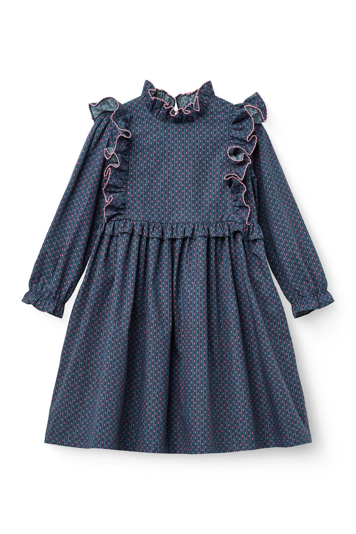 Printed Frill Dress - Navy Flower Aop