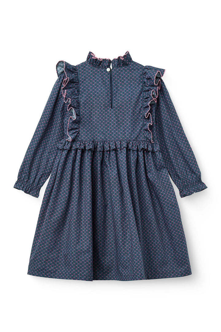 Printed Frill Dress - Navy Flower Aop