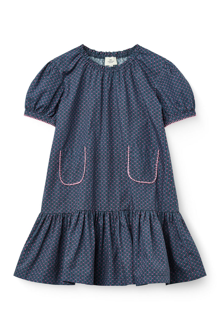 Printed Dress w. Pocket - Navy Flower Aop