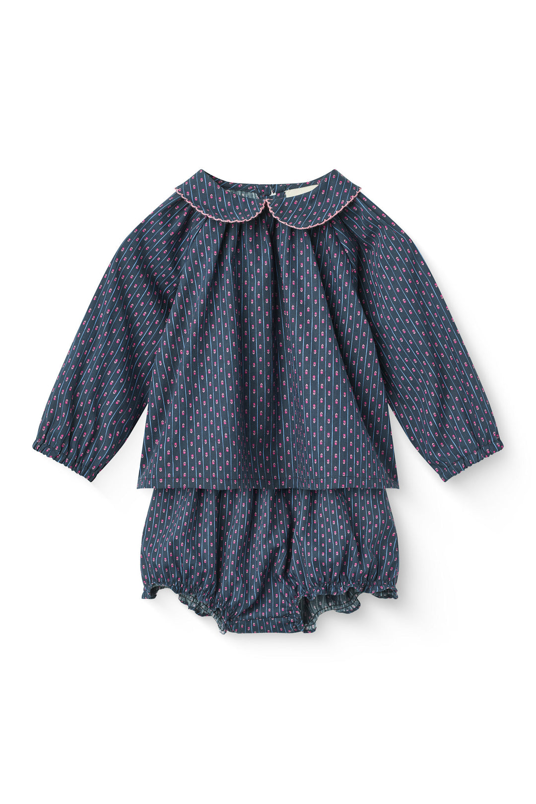 Printed Navy Flower Baby Set w. Blouse & Bloomers - Navy Flower Aop
