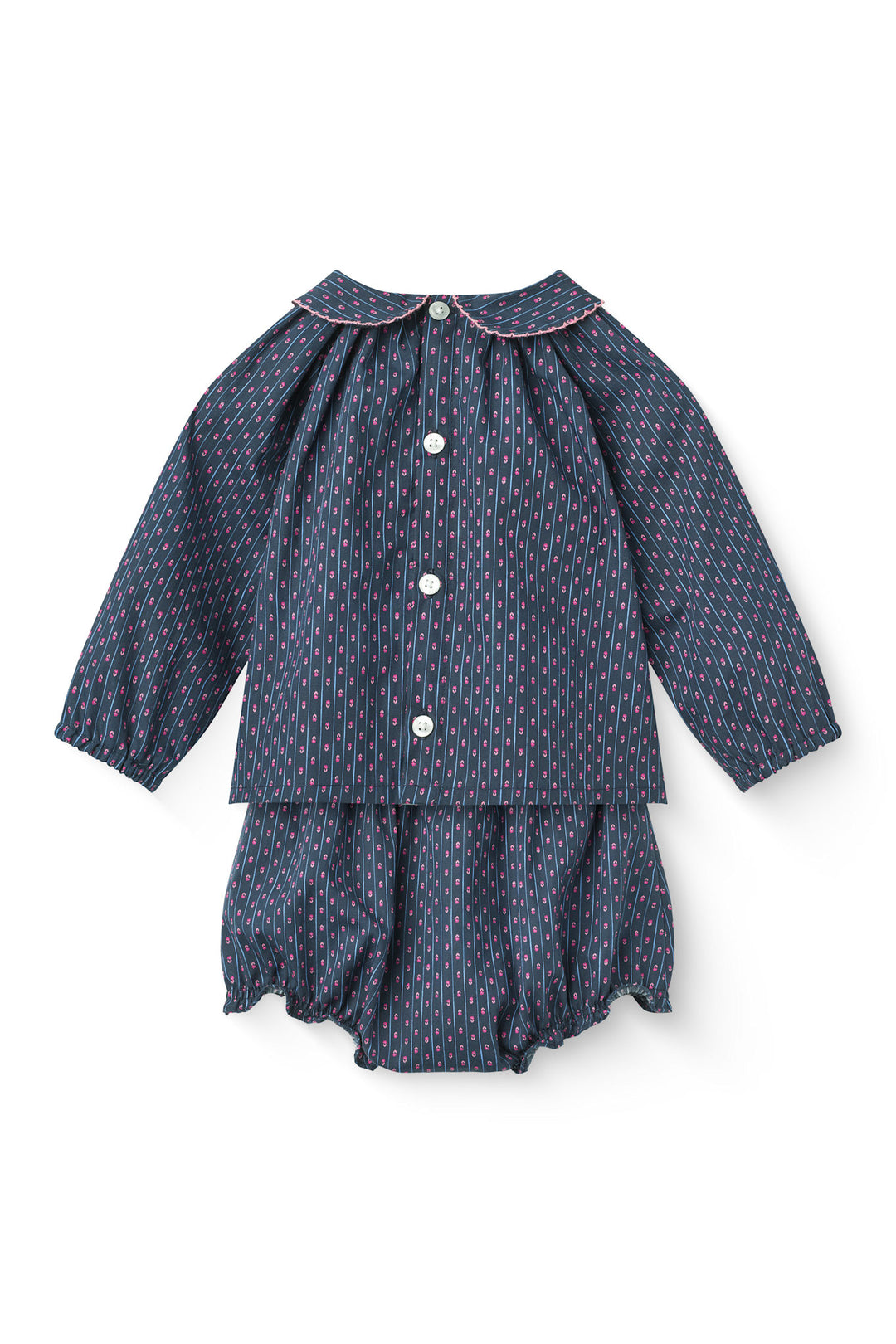 Printed Navy Flower Baby Set w. Blouse & Bloomers - Navy Flower Aop
