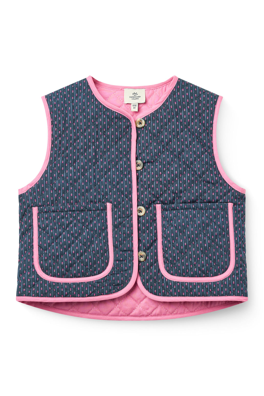 Printed Quilted Vest - Navy Flower Aop