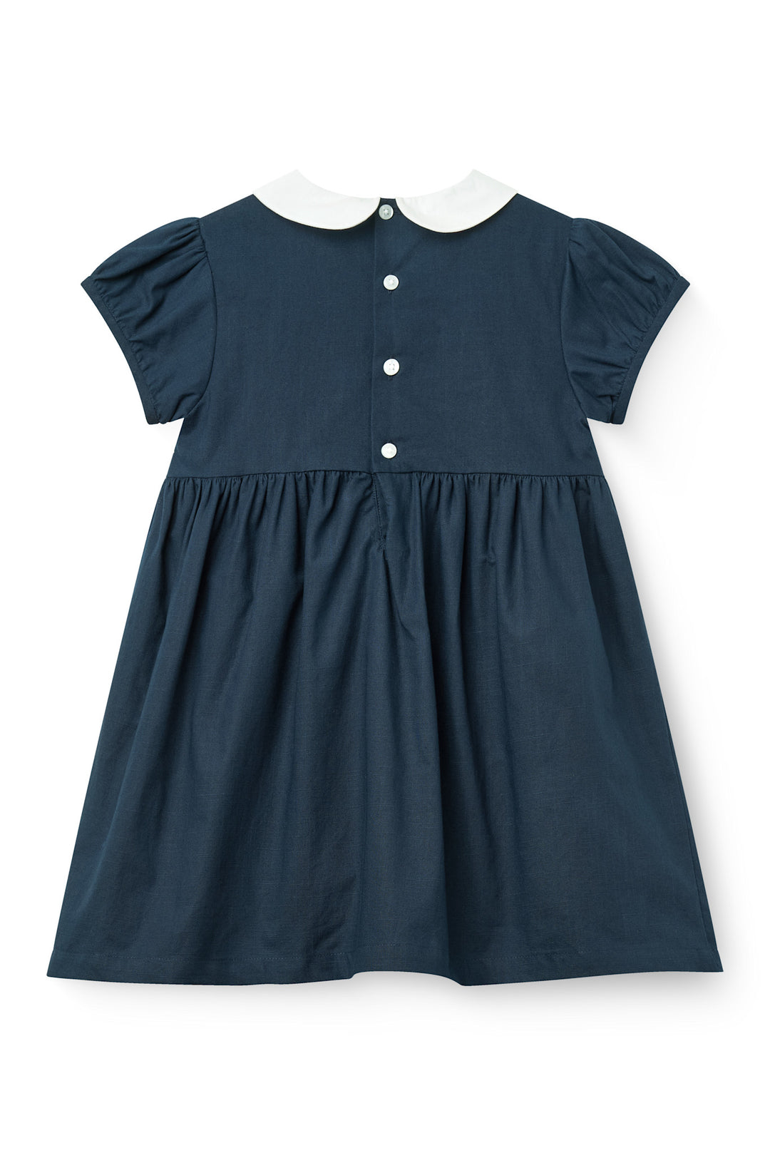 Dress w. Handmade Smock Embroidery - Navy Comb.