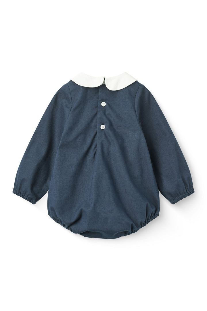 Romper w. Smock & Handmade Embroidery - Navy Comb.