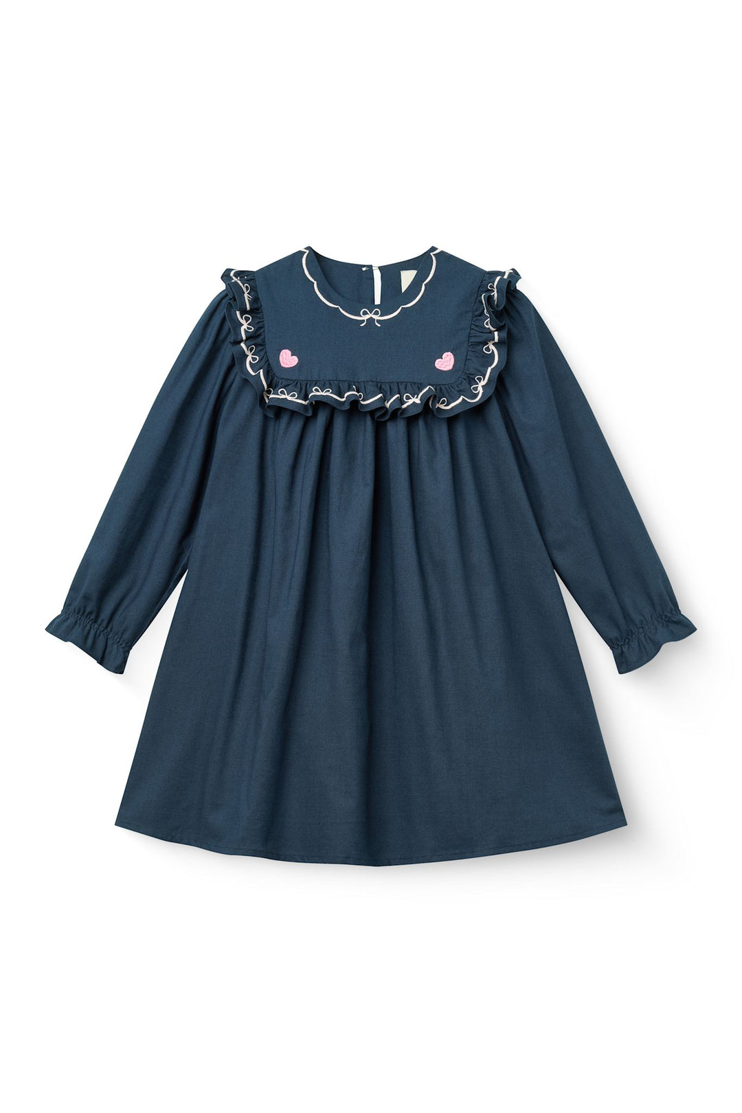Dress w. Frill & Embroidery - Navy Comb.