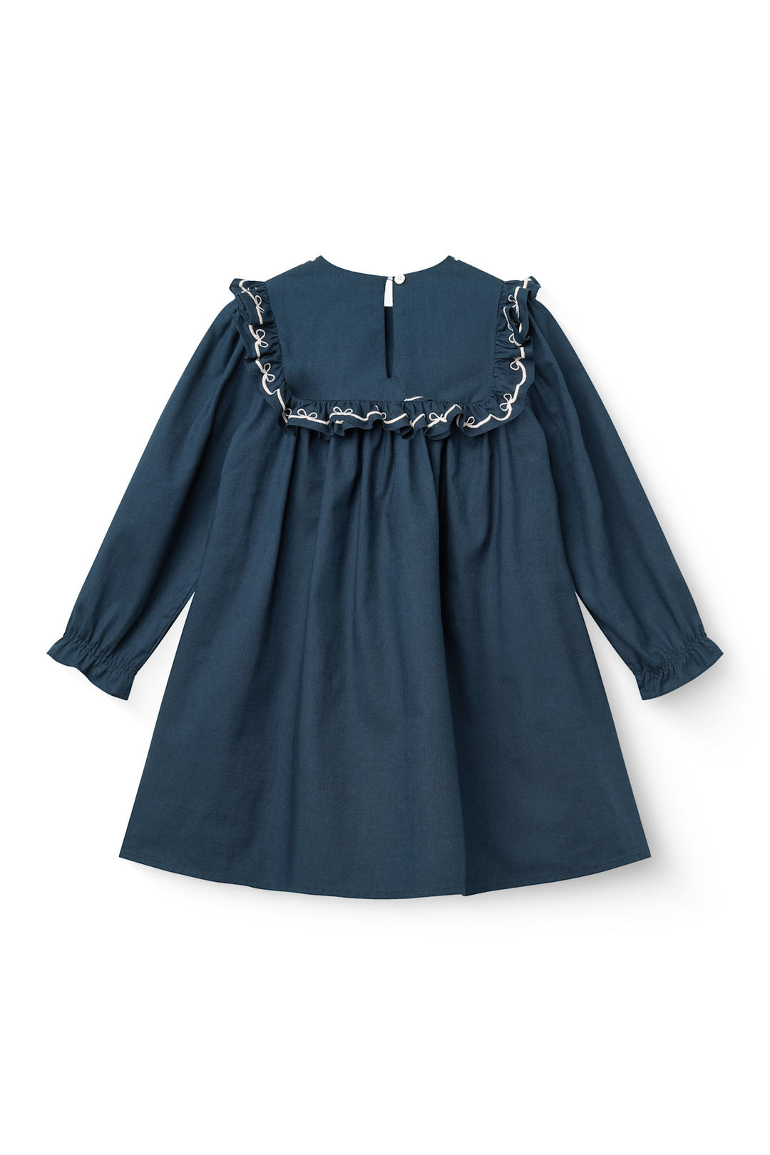 Dress w. Frill & Embroidery - Navy Comb.