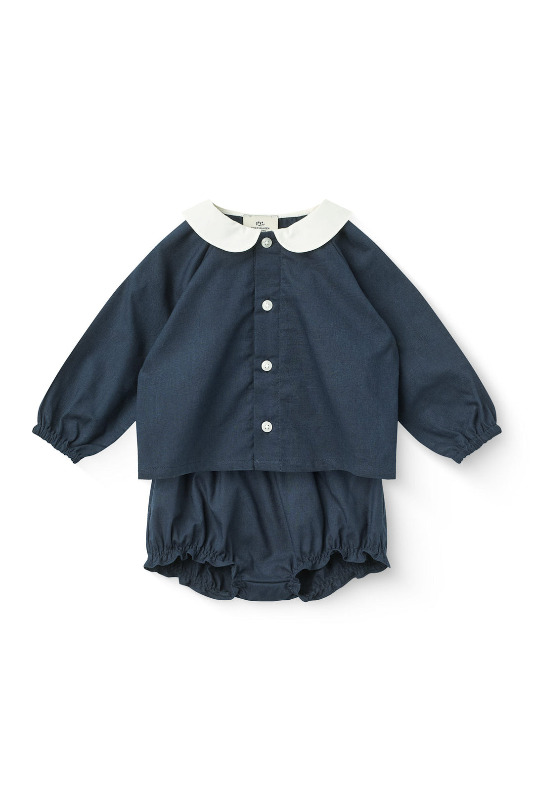 Baby Set w. Bloomers & Placket Blouse - Navy