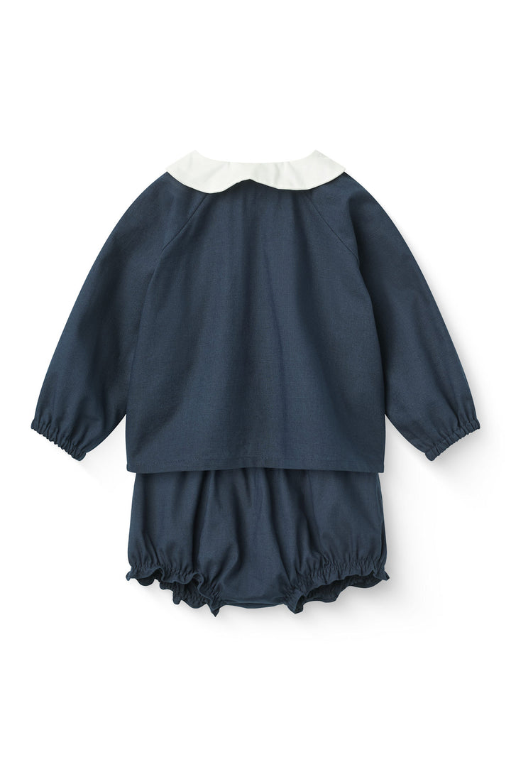 Baby Set w. Bloomers & Placket Blouse - Navy