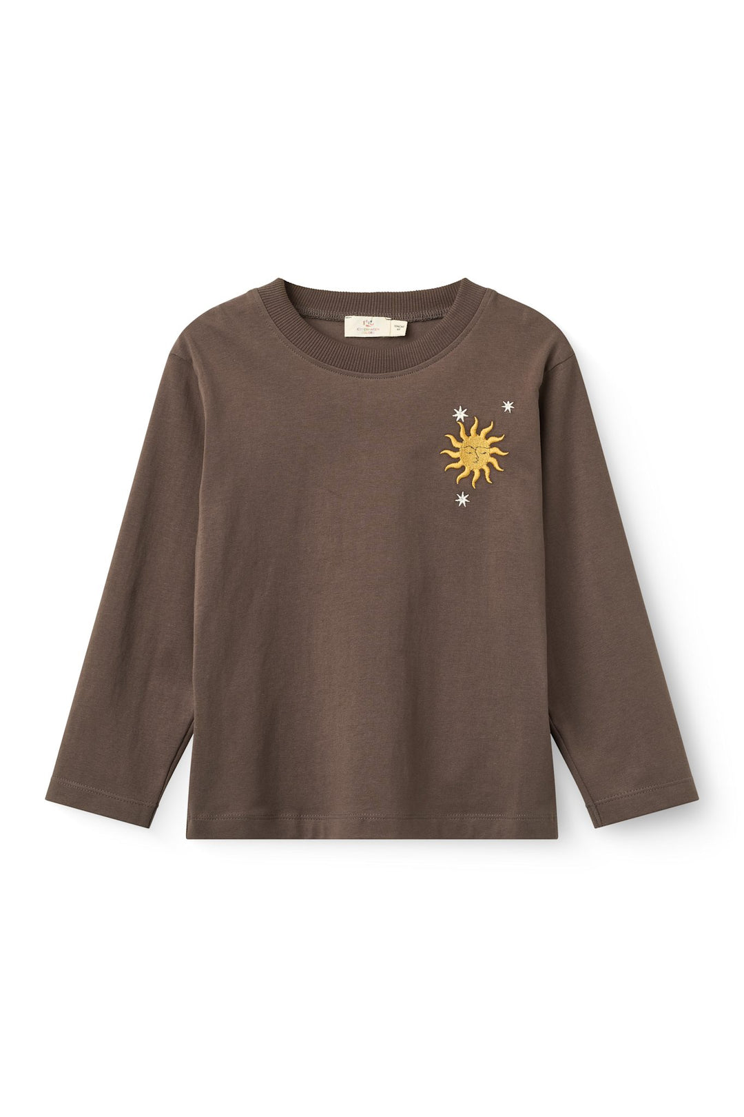Ls. T-Shirt w. Embroidery - Dk. Brown