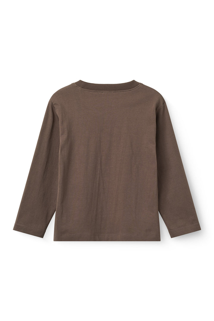 Ls. T-Shirt w. Embroidery - Dk. Brown