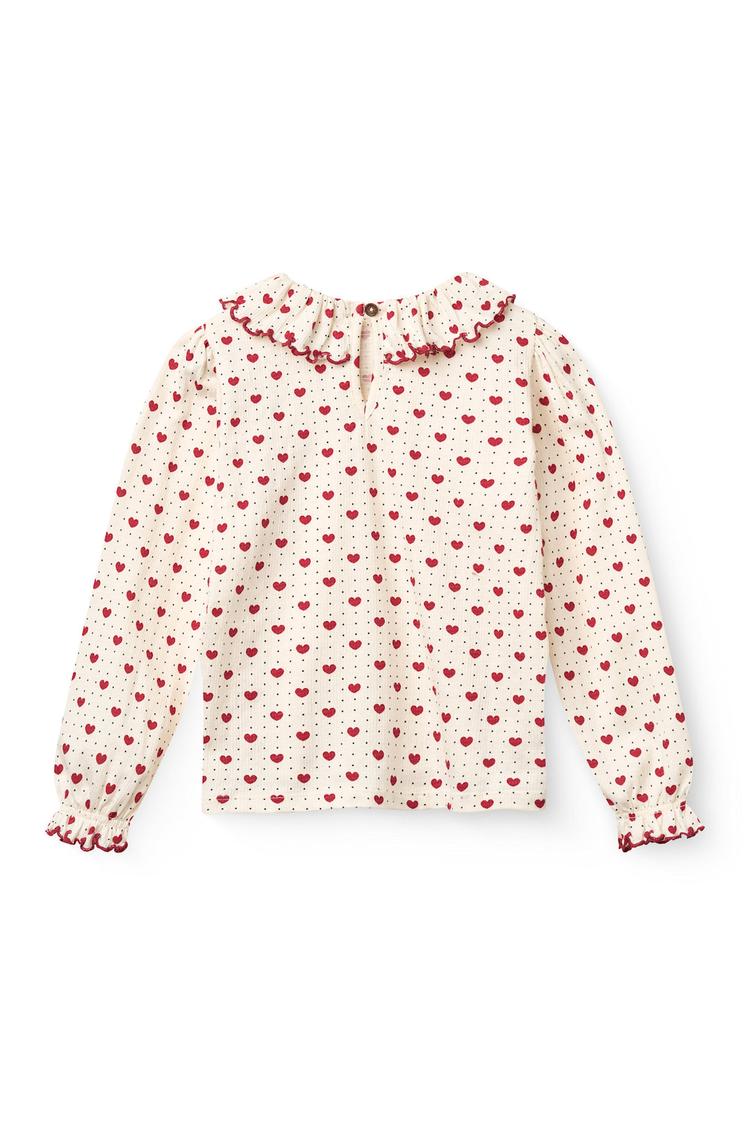 Crepe Ls Top w. Frill Collar - Heart Comb.