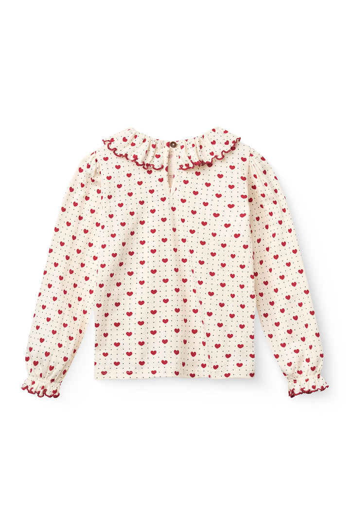 Crepe Ls Top w. Frill Collar - Heart Comb.