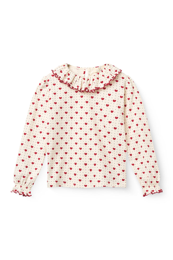 Crepe Ls Top w. Frill Collar - Heart Comb.