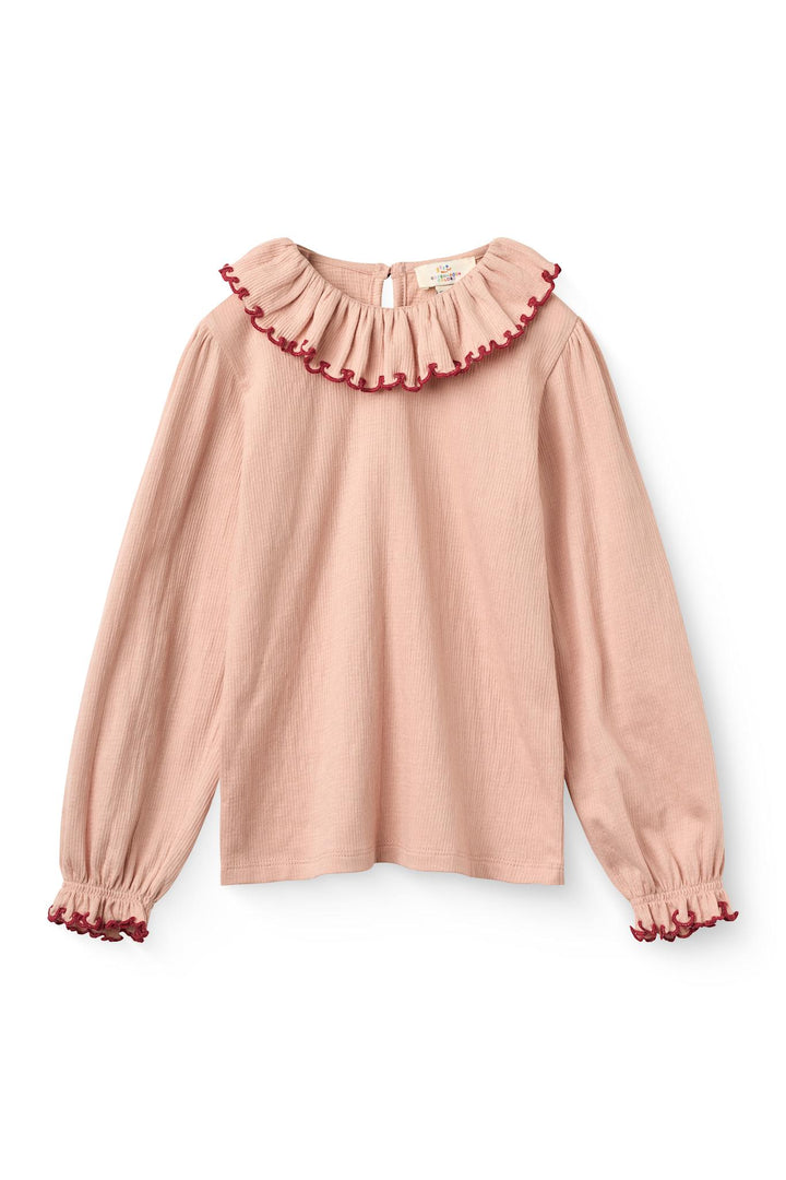 Crepe Ls Top w. Frill Collar - Mellow Rose Comb.