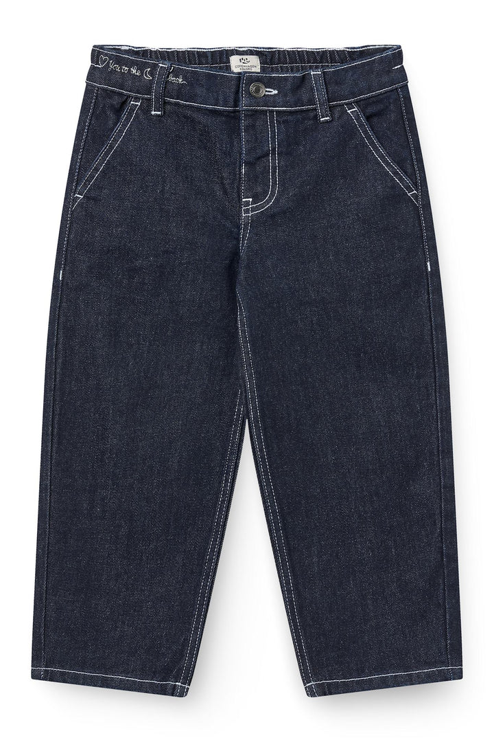 Organic Balloon Denim Pants w. Hearts Back Pockets - Raw Denim