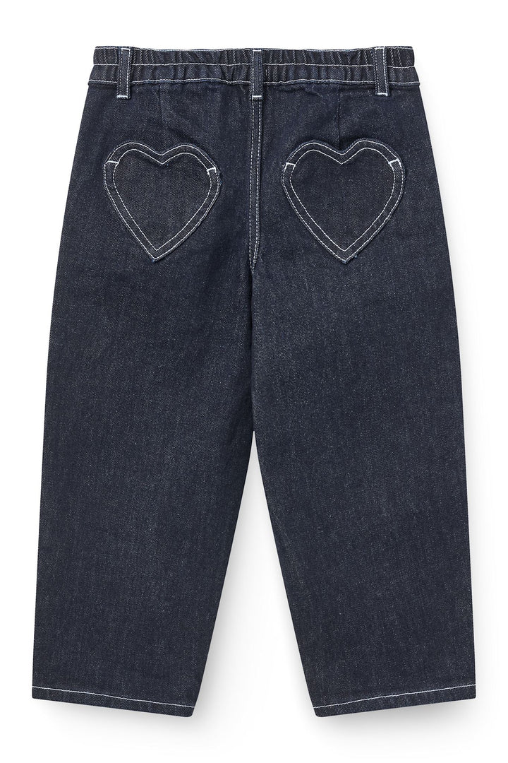 Organic Balloon Denim Pants w. Hearts Back Pockets - Raw Denim