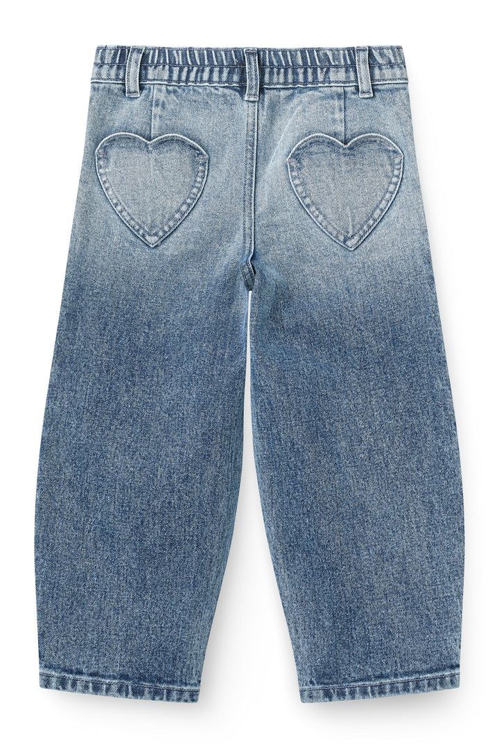 Organic Balloon Denim Pants w. Hearts Back Pockets - Block Spray