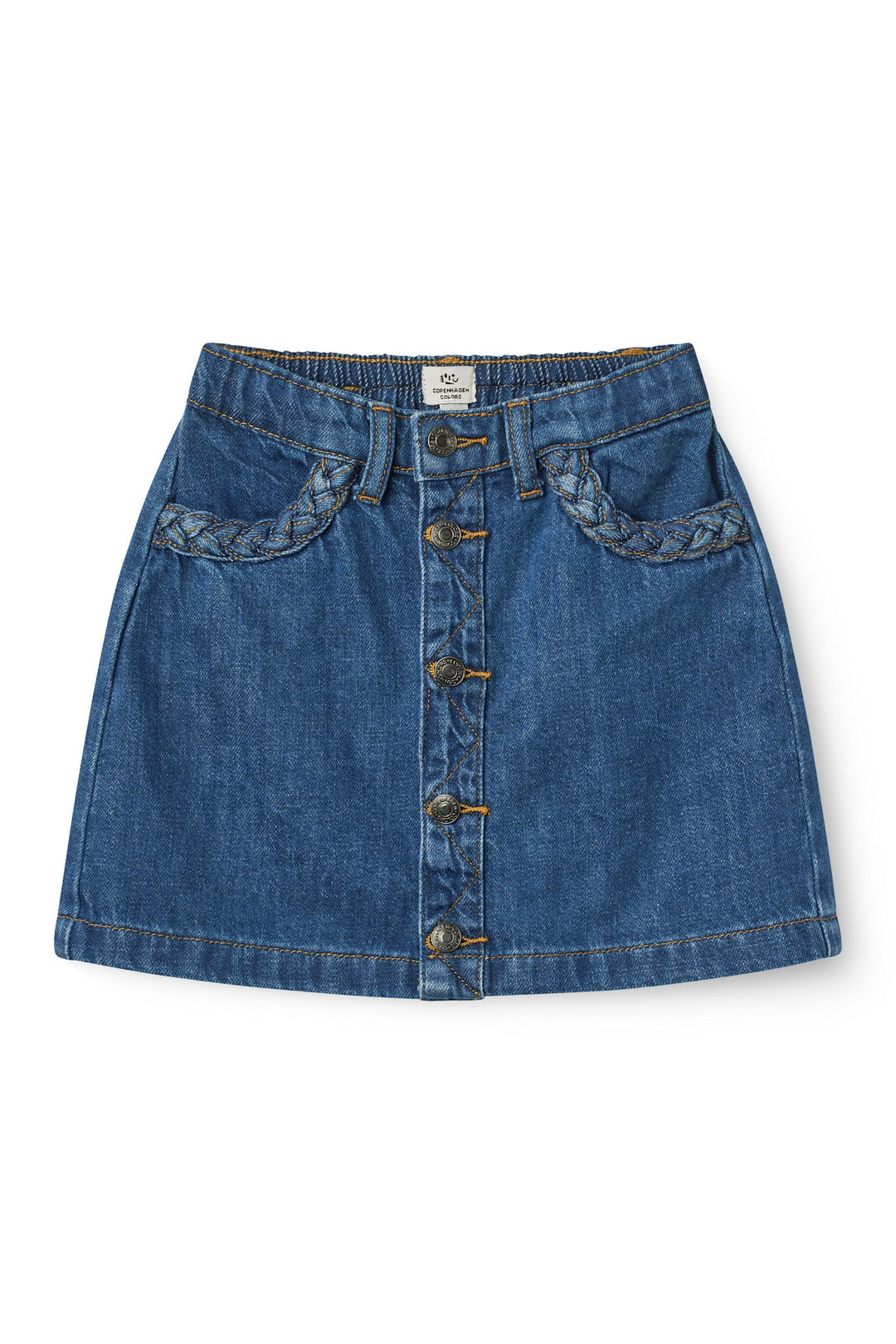 Denim Skirt w. Braid Details - Indigo Blue Wash