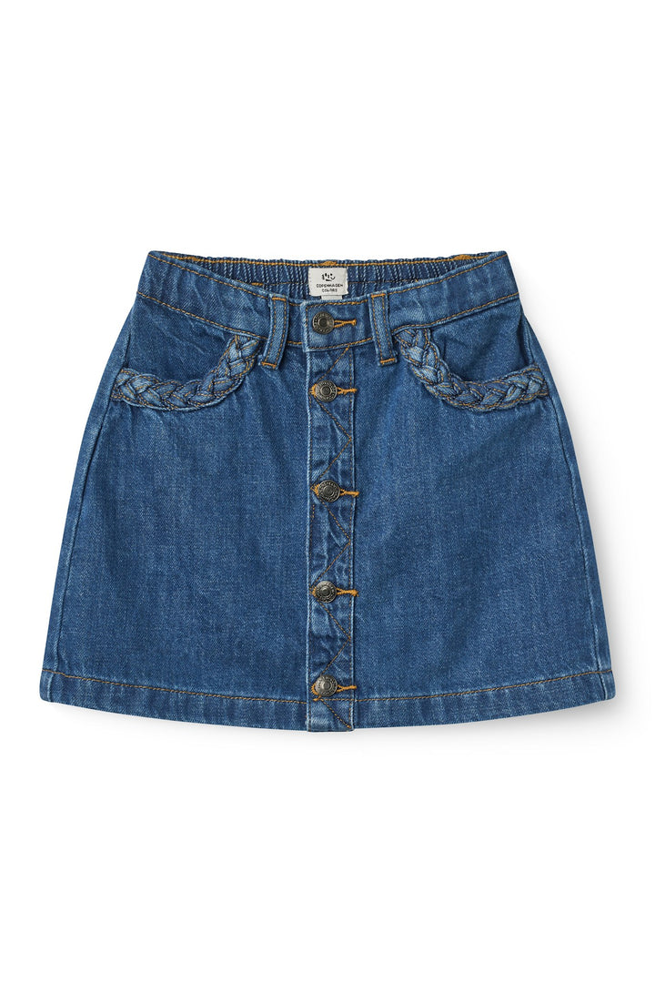 Denim Skirt w. Braid Details - Indigo Blue Wash