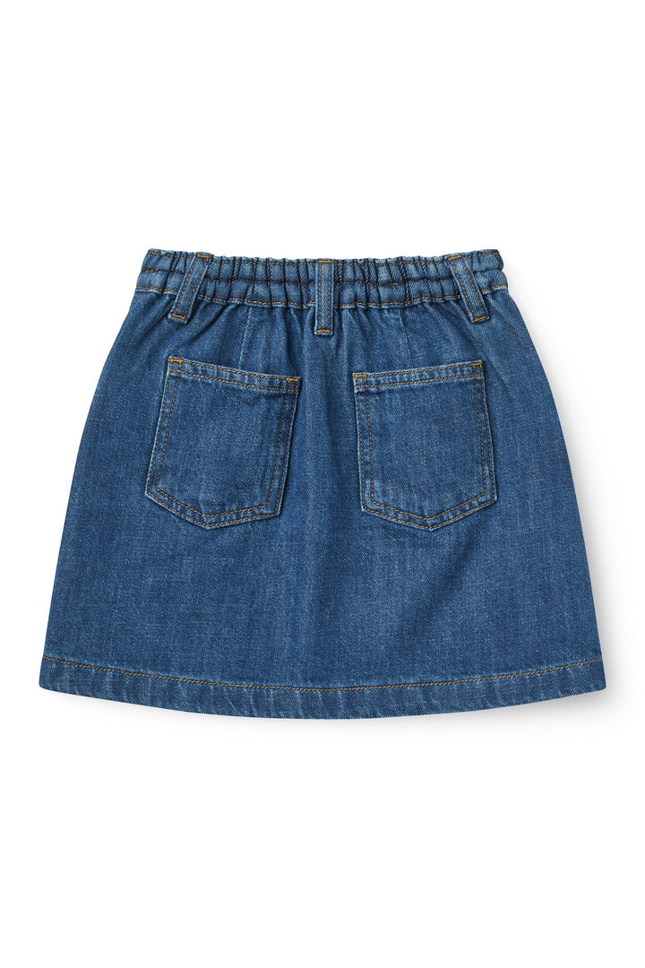 Denim Skirt w. Braid Details - Indigo Blue Wash