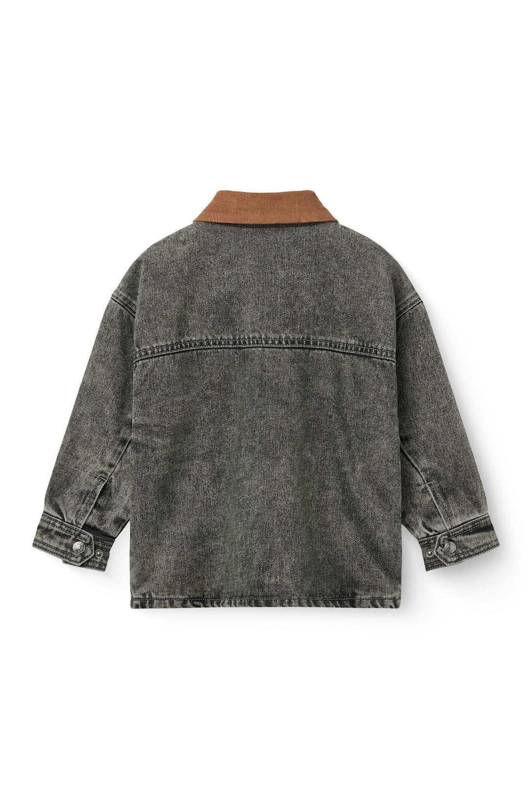 Denim Jacket w. Corduroy Collar - Washed Dk. Grey Brown w. Dk Brown Corduroy Collar