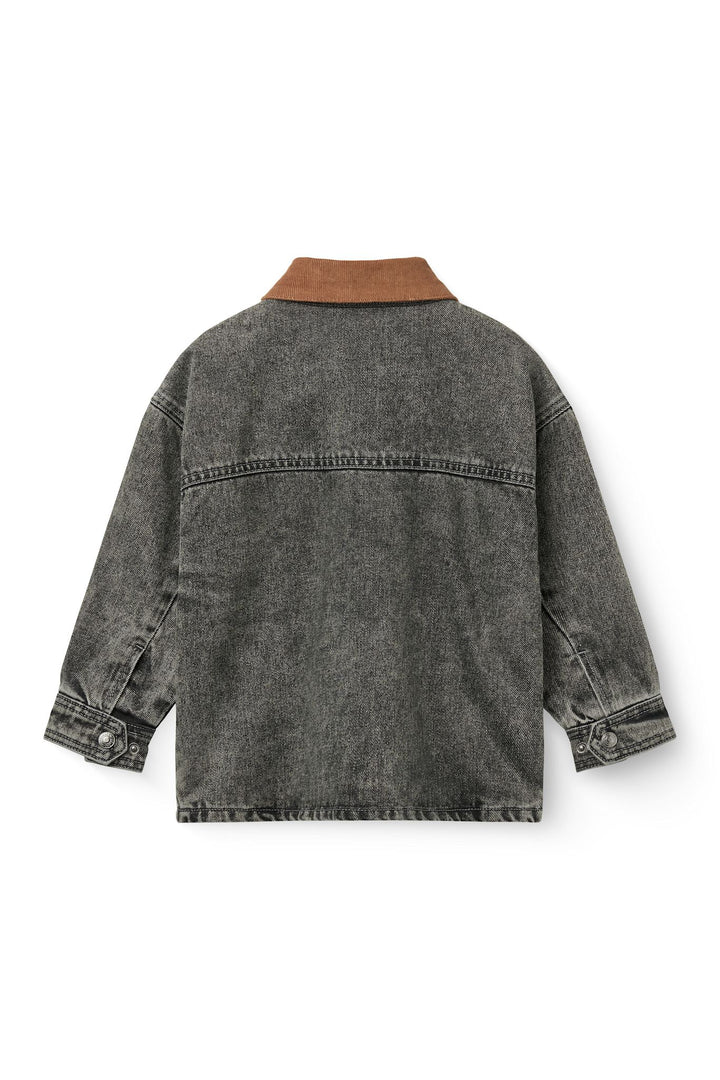 Denim Jacket w. Corduroy Collar - Washed Dk. Grey Brown w. Dk Brown Corduroy Collar