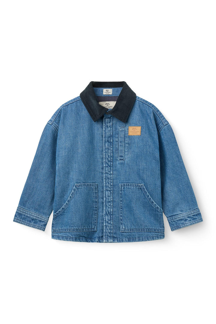 Denim Jacket w. Corduroy Collar - Indigo Blue Washed w. Navy Blazer Corduroy