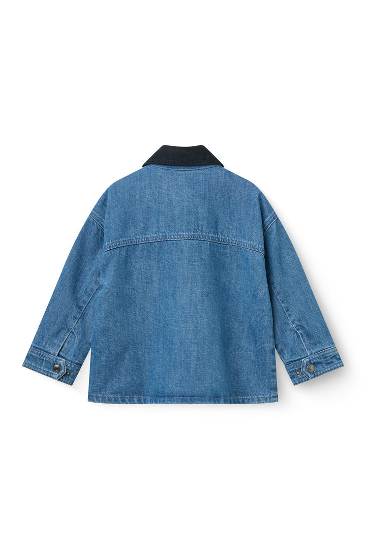 Denim Jacket w. Corduroy Collar - Indigo Blue Washed w. Navy Blazer Corduroy