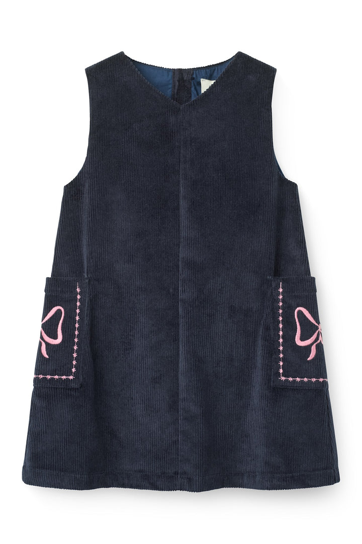 Corduroy Dress w. Embroidery - Navy
