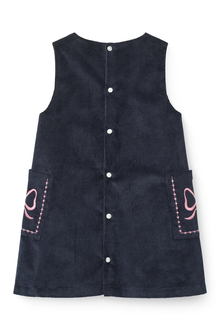 Corduroy Dress w. Embroidery - Navy