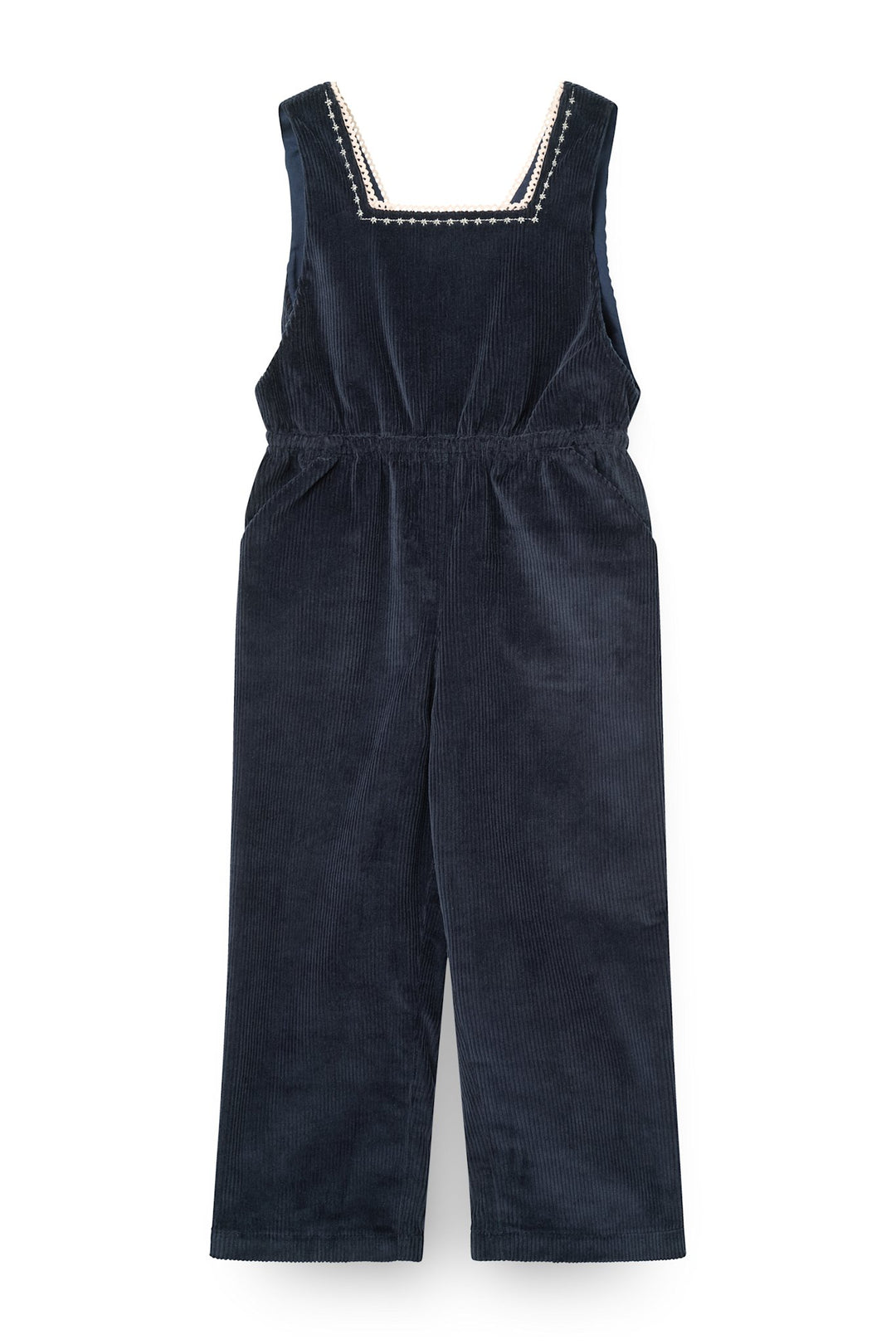 Corduroy Dungaree w. Embroidery - Navy