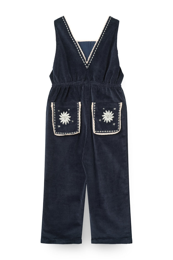 Corduroy Dungaree w. Embroidery - Navy