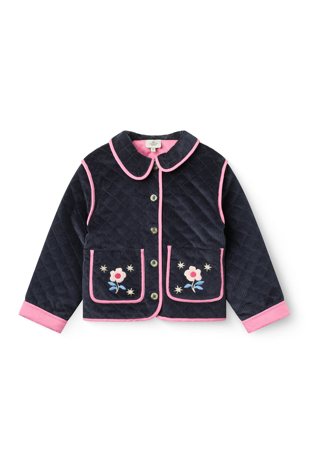 Quilted Corduroy Jacket w. Embroidery - Navy