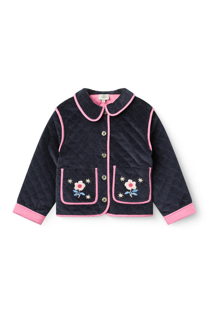 Quilted Corduroy Jacket w. Embroidery - Navy