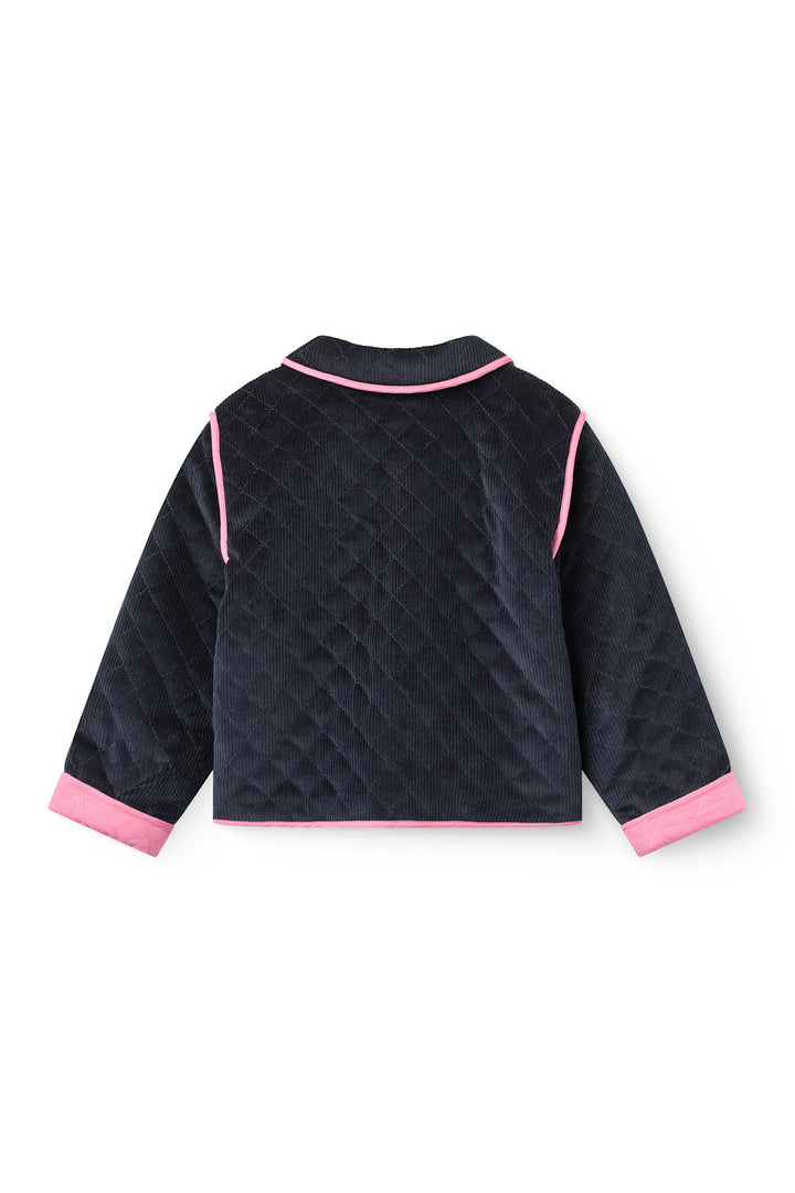 Quilted Corduroy Jacket w. Embroidery - Navy