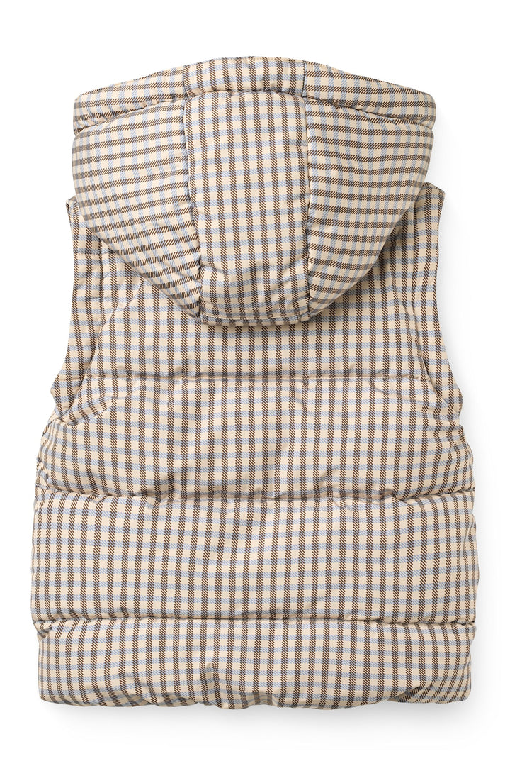 2 in 1 Puffer Jacket w. Removable Sleeves - Check Aop