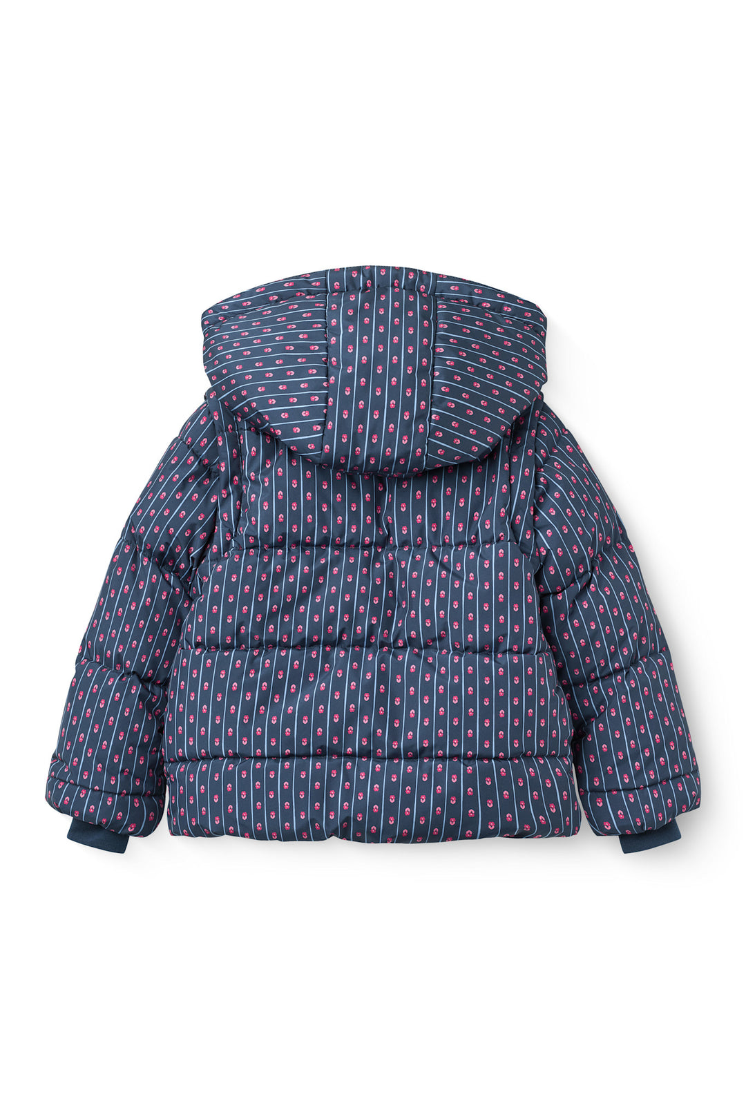 2 in 1 Puffer Jacket w. Removable Sleeves - Navy Flower Aop