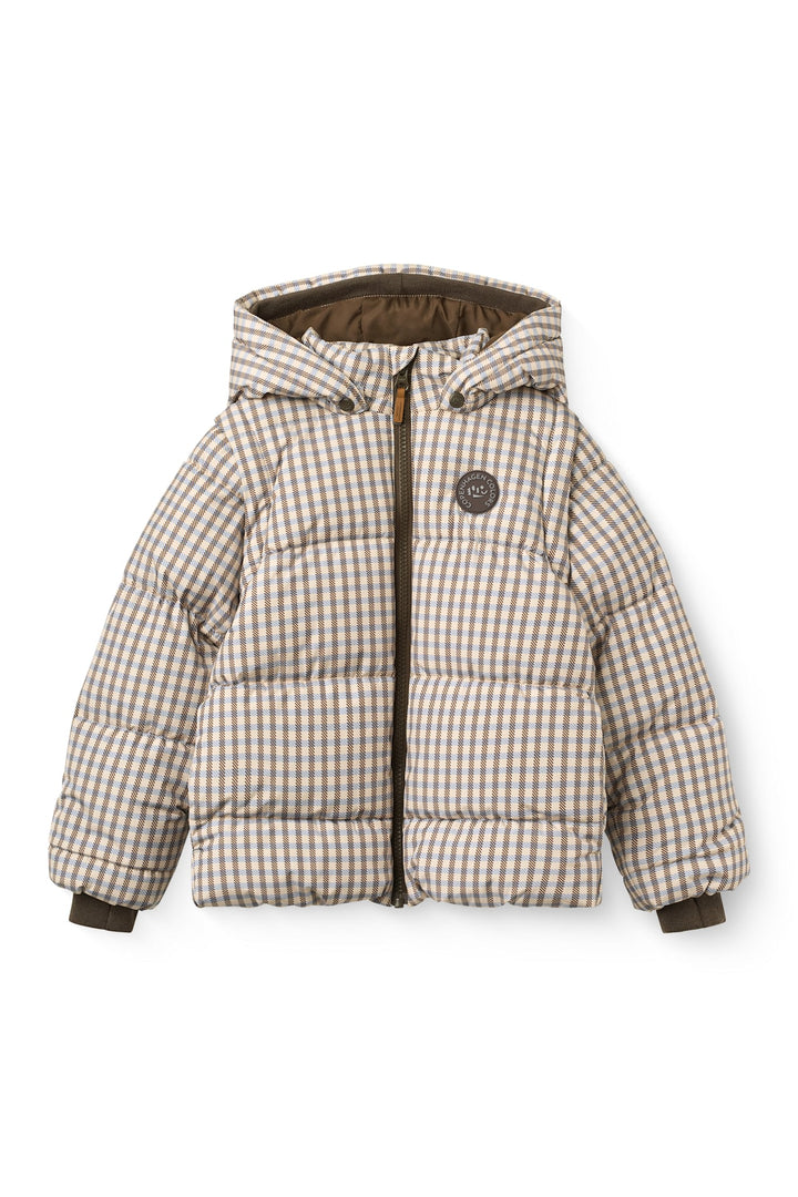 2 in 1 Puffer Jacket w. Removable Sleeves - Check Aop