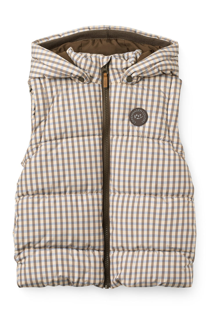 2 in 1 Puffer Jacket w. Removable Sleeves - Check Aop