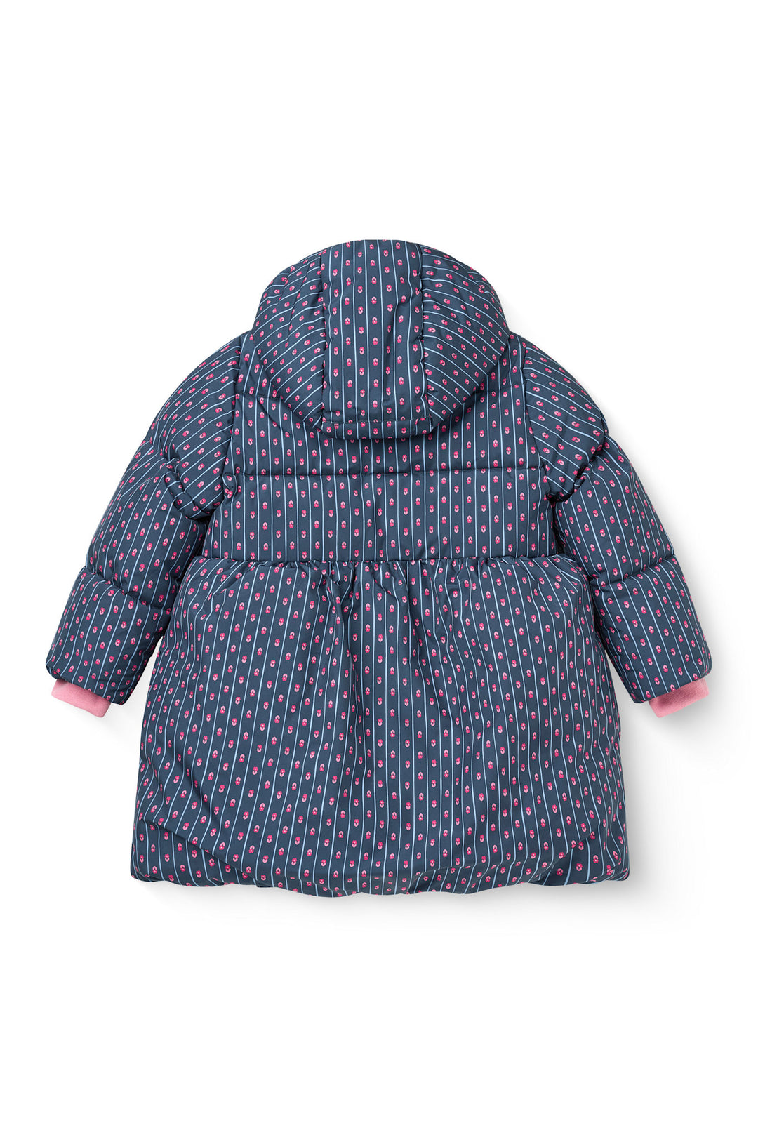 Puffer Long Frill Jacket w. Teddy Lining - Navy Flower Aop