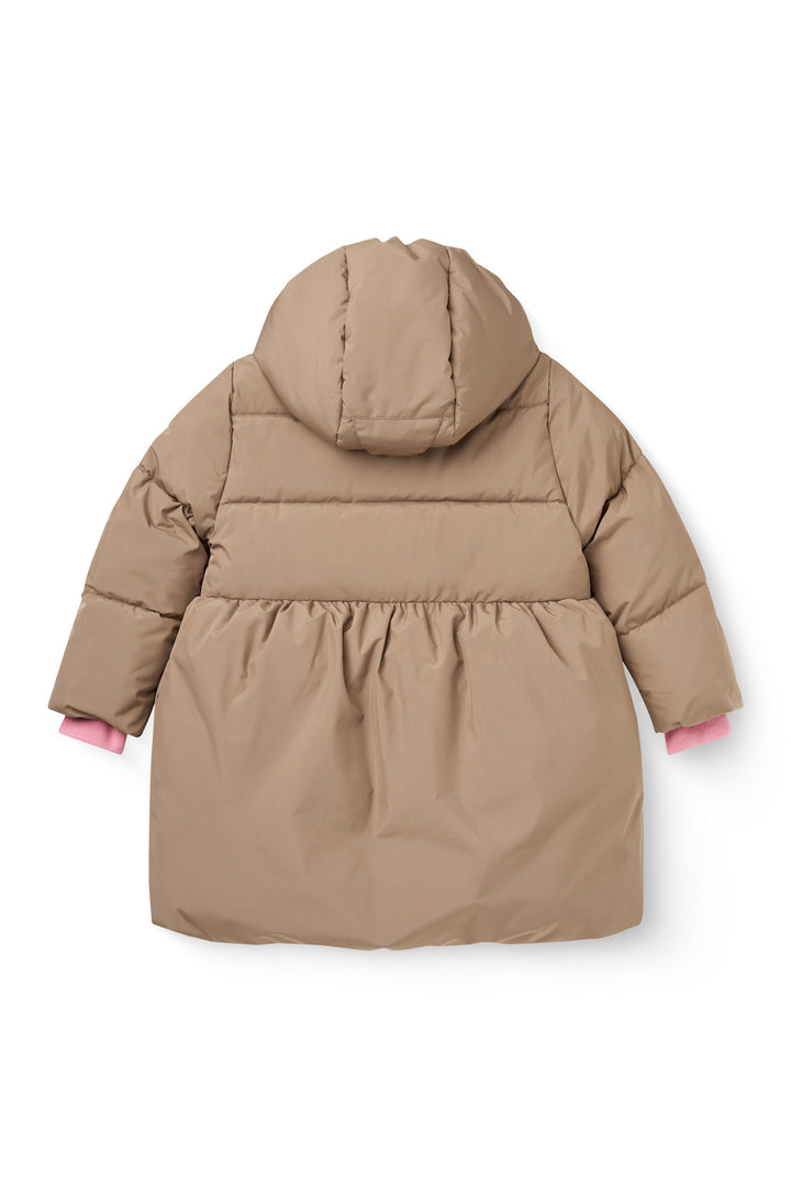 Puffer Long Frill Jacket w. Teddy Lining - Walnut